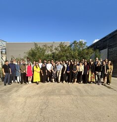 Group shot of the 40+ current, outgoing, and incoming members of the LAF Board of Directors and staff