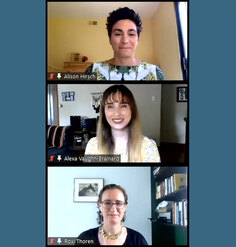 Screenshots of Alison Hirsch, Alexa Vaughn-Brainard, and Roxi Thoren during their presentations