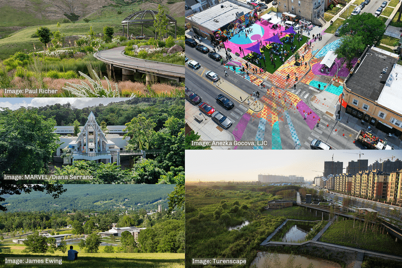 A collage of six landscape projects selected for the 2026 CSI program