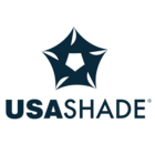 Logo with a dark blue, stylized star shape with five points and a pentagon in the center. Below the star shape, the text 'USA SHADE' is written in uppercase letters with 'USA' in bold.
